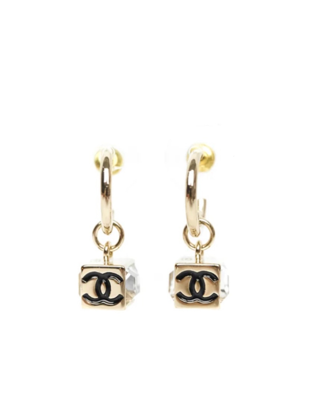 Chanel Hoop Dangle Gold-Tone Earrings Logo CC